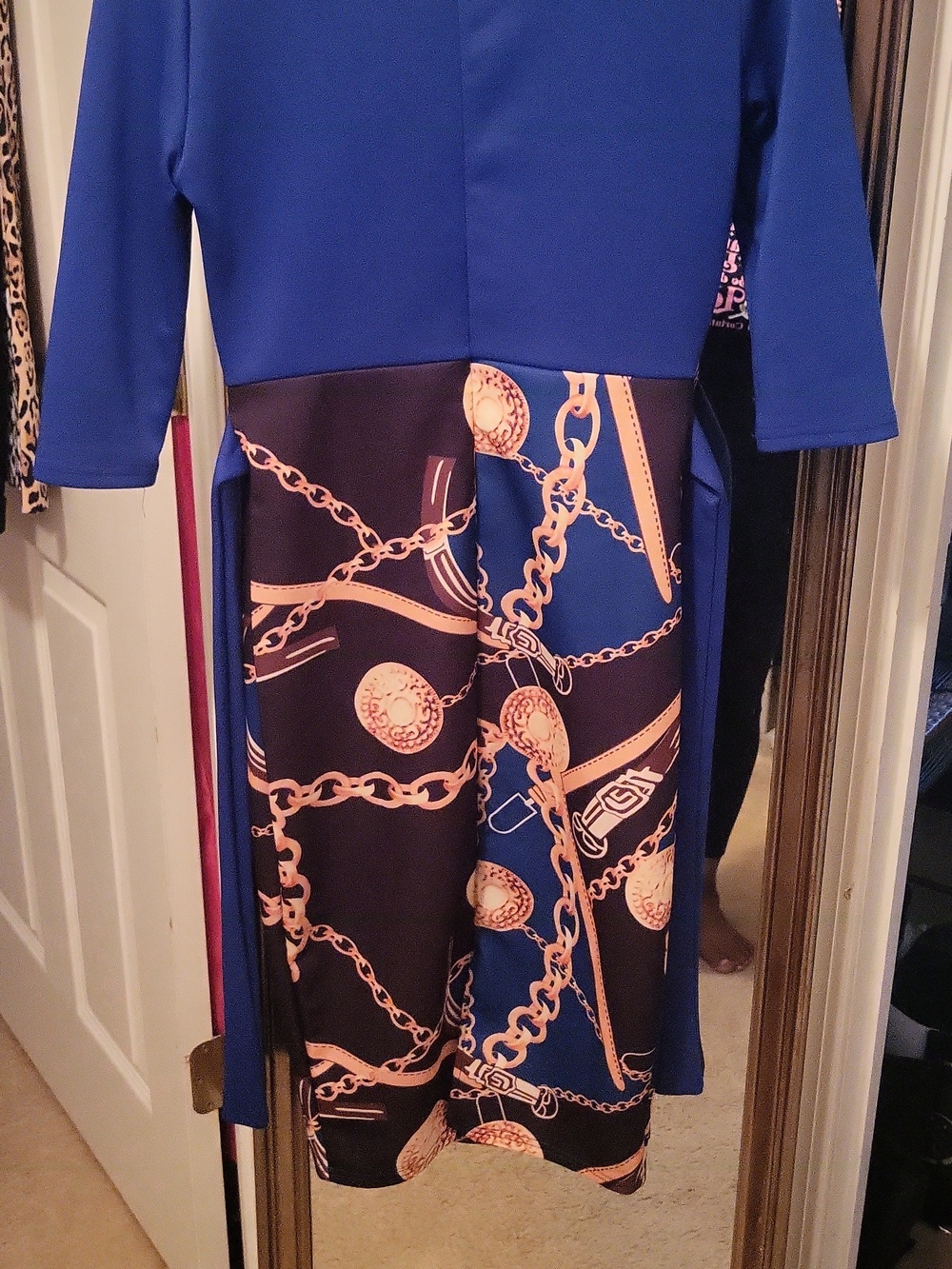 Royal Blue & Navy Chain-Print Midi Dress - Picture 3 of 4